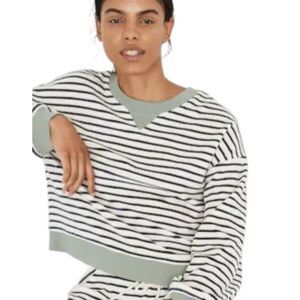 NEW Madewell MWL Velour Crew Neck Striped Sweatshirt XS Antique Cream NB267